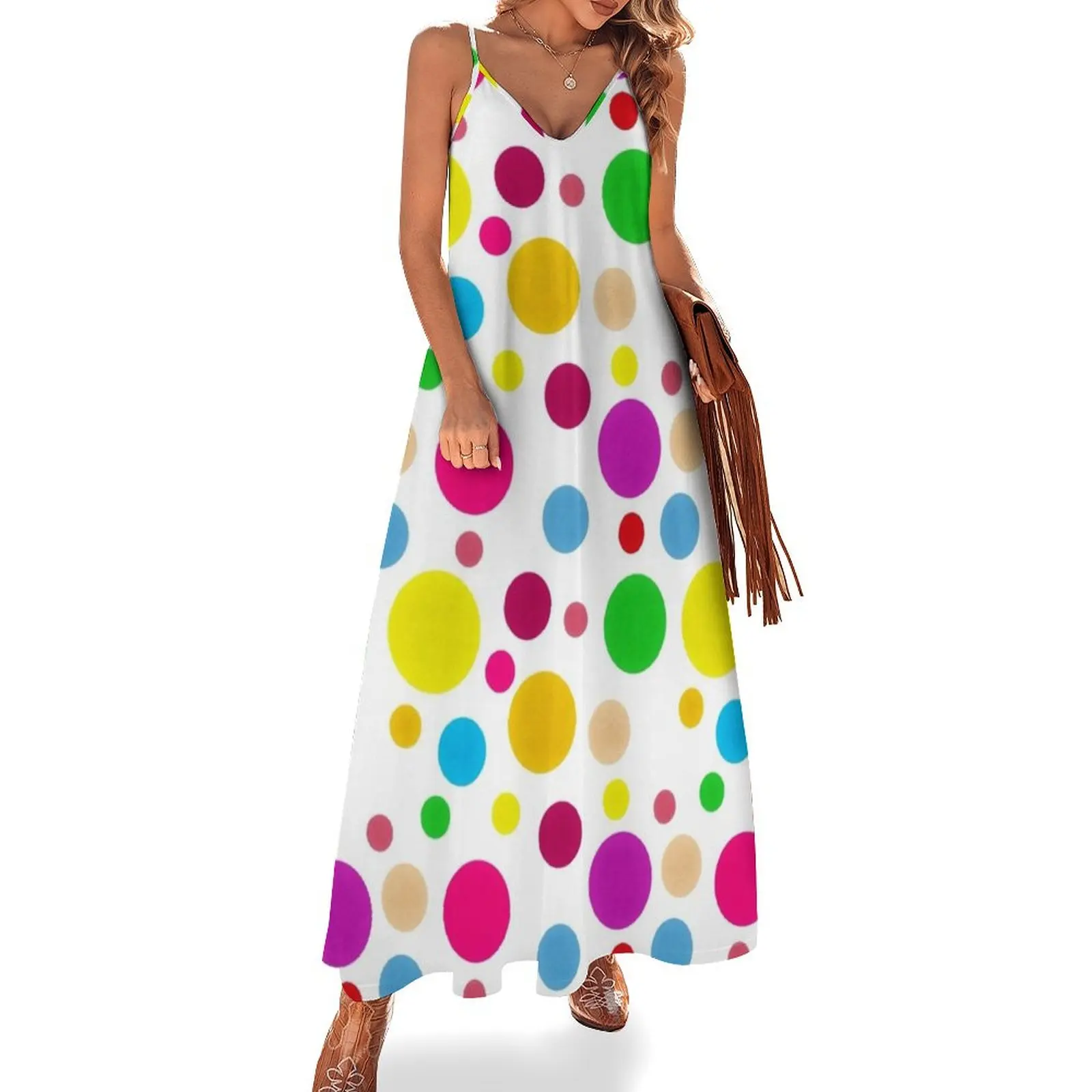 

Colorful Polka Dots Sleeveless Long Dress luxury woman party dress long dress women dresses summer