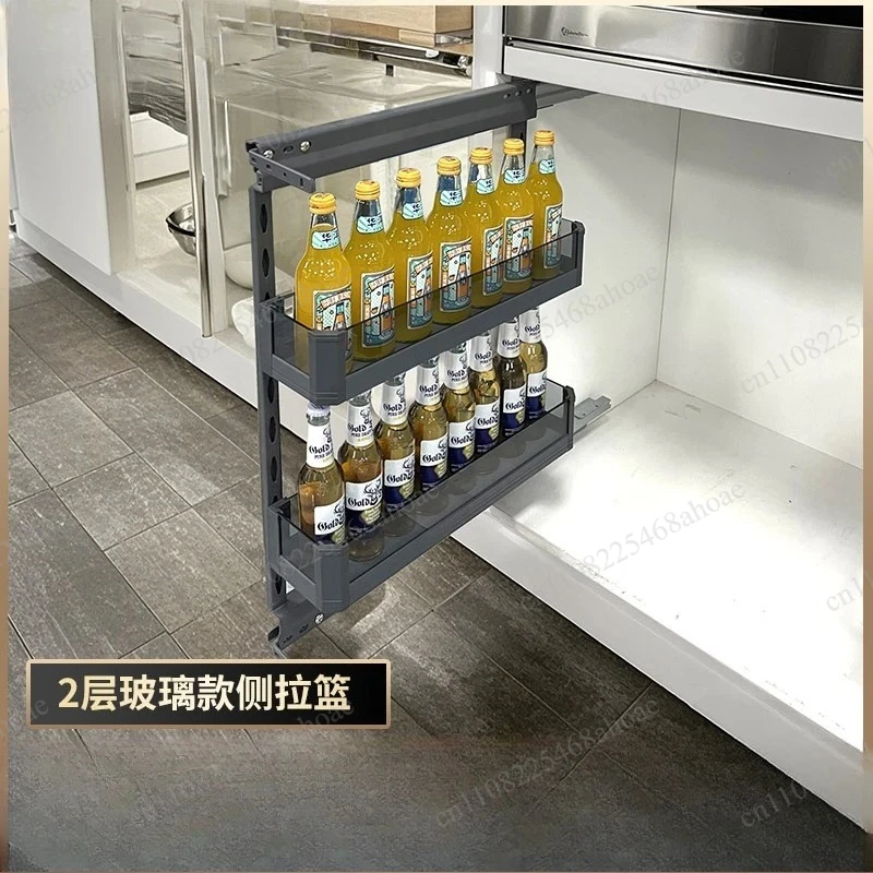Extremely Narrow Double Layer Drawer Style Pull Out Basket Side Push Pull Kitchen Cabinet Storage Rack Organizer