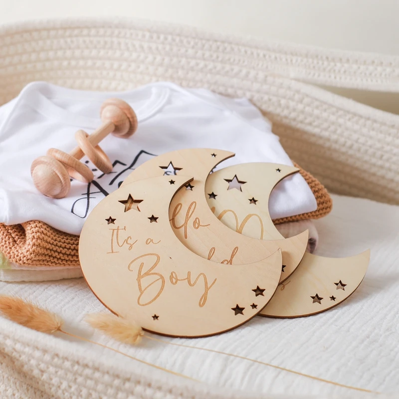 Newborn Milestone Moon 100th Day Commemoration Wooden Baby Milestone Card For Newborn Moon Shape Photography Props Accessories