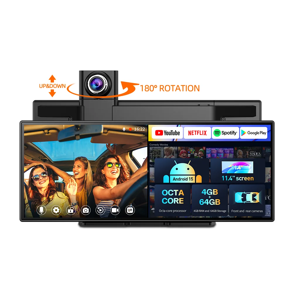 Imagebon 11,4" Android 14 8-Kern 4+64G Dashcam CarPlay & Android Auto Autoradio-Bildschirm mit Google Play Youtube GPS-Navigation KI-Sprachsteuerung DVR