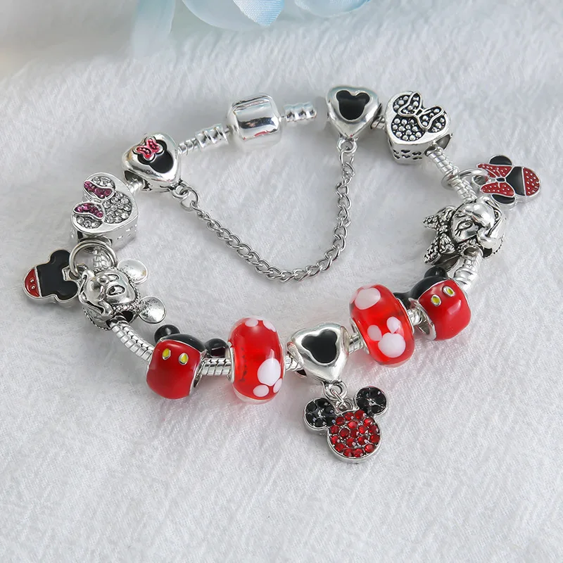 Disney Cartoon Cute Mickey Mouse Head Charm Bracelets for Women Girls Fans Lovely DIY Beads Hand Accessories Gifts