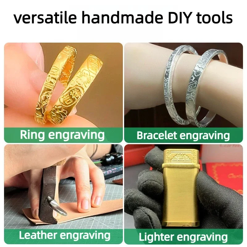 Six Character Mantra Steel Seal, DIY  Bracelet Pattern Chisel Knife, High Hardness Mold Jewelry Processing Tool