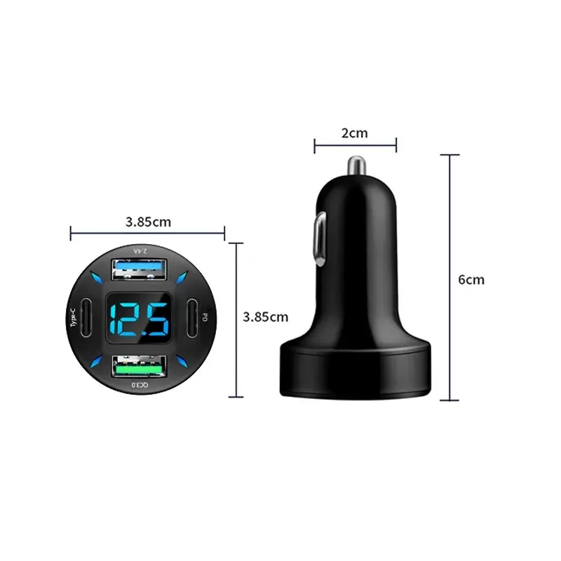 고속 충전 3.0 차량용 휴대폰 충전기 어댑터, 4 포트 USB 충전기, PD + QC3.0 C 타입, 아이폰 15, 14 용