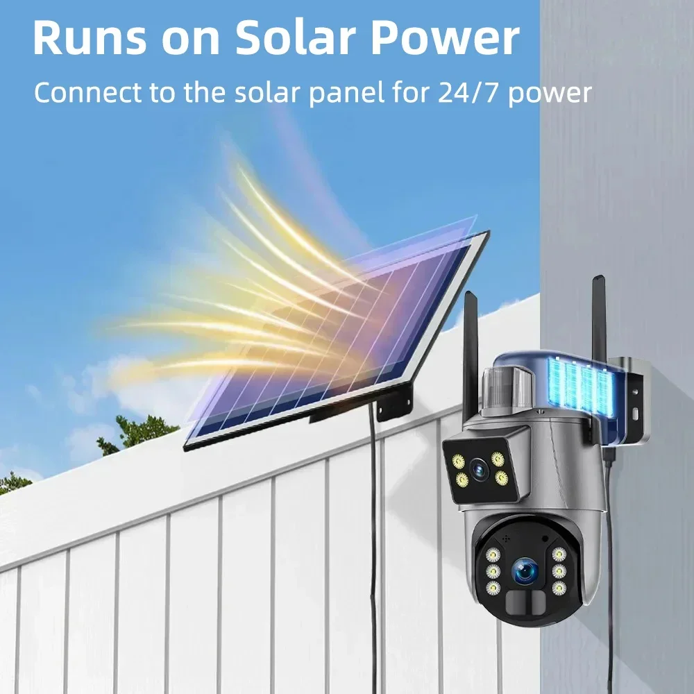 8MP Solar Camera 4G SIM Outdoor 4K Dual Lens PIR Human Detection Night Vision Waterproof Security Solar Battery CCTV Monitor