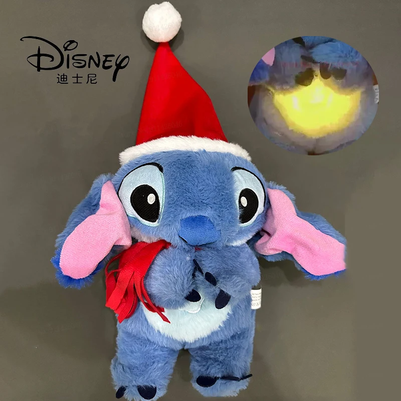 Disney Anime Stitch Christmas Plush Pneumatic Breathing Light Lilo &Stitch Children'S Soothing Music Sleep Toy Christmas Gift