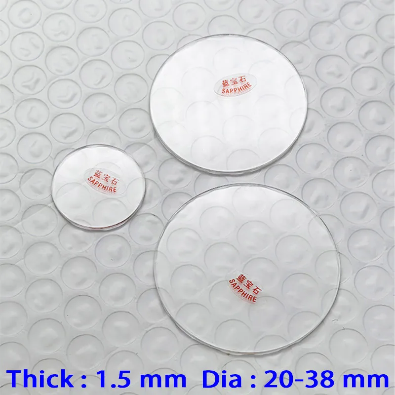 1Piece Watch Case Sapphire Crystal Glass Replace Flat 1.5mm Thick in Diameters 20-38mm Transparent Crystal for Watchmaker