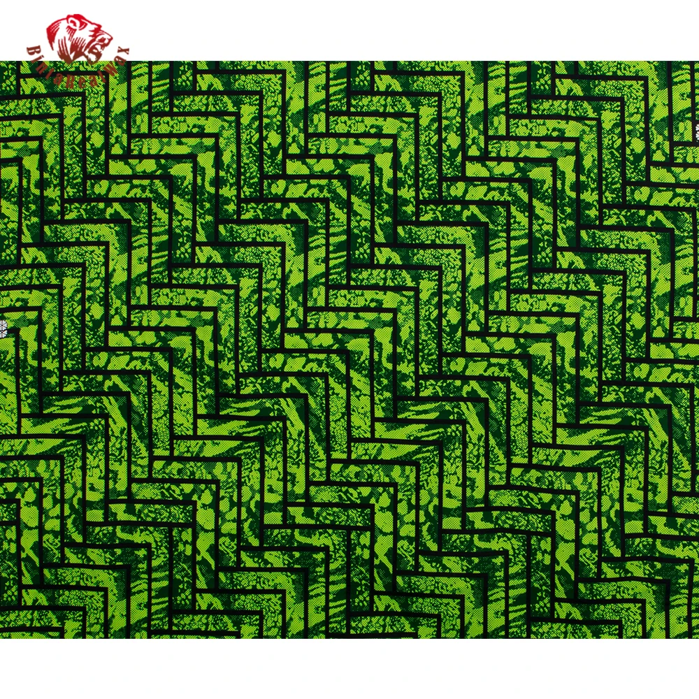 BintaRealWax African Fabric Green Cotton Material By the Yard Black Stripe Patchwork Tissu for Dress Decoration DIY SP019