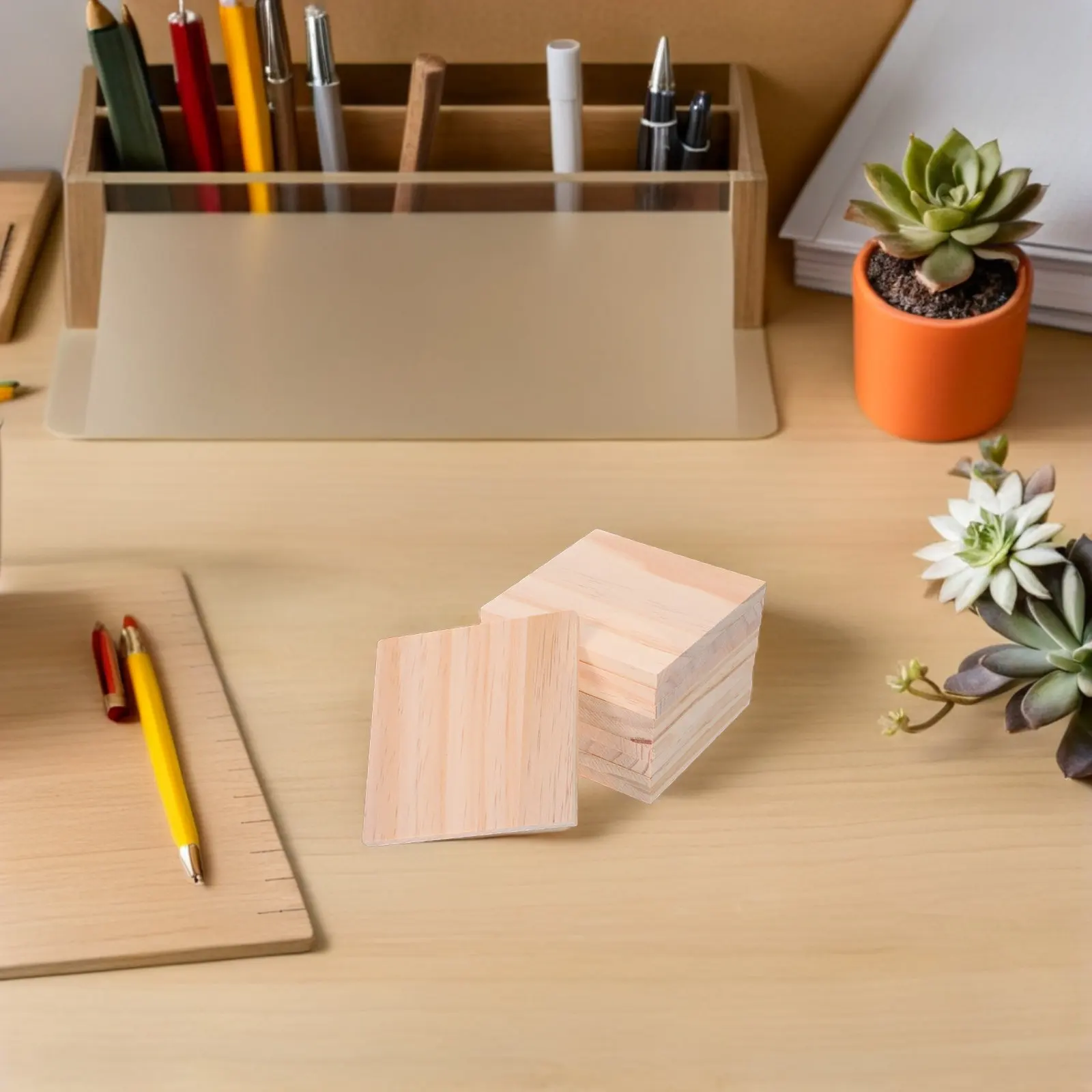 10Pcs Unfinished Square Wood Blocks Natural Craft Materials for DIY Painting Engraving Carving Pyrography and Wood Burning