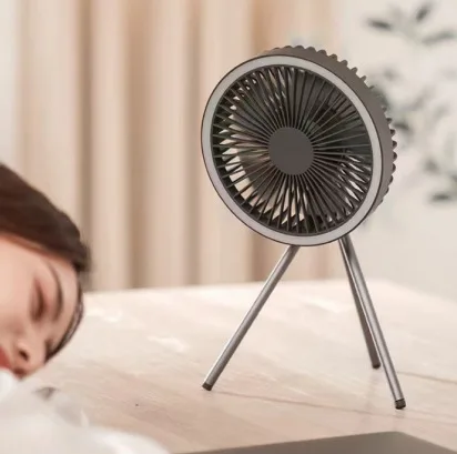 Portable Camping Fan with LED Light Tripod Stand Outdoor Floor Fan for Tent and Travel view 2