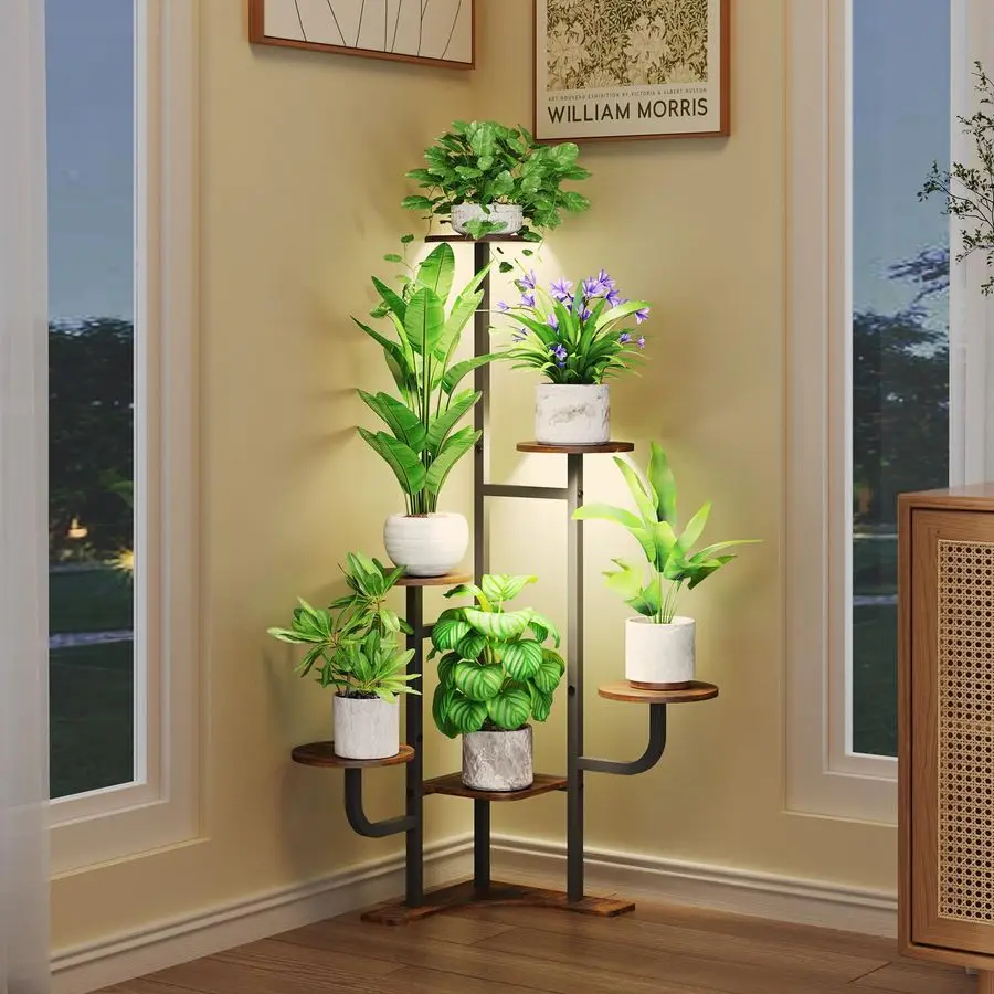 

Металлическая круглая 6-ярусная подставка для растений с регулируемой подсветкой, органайзер для растений для дома и гостиной