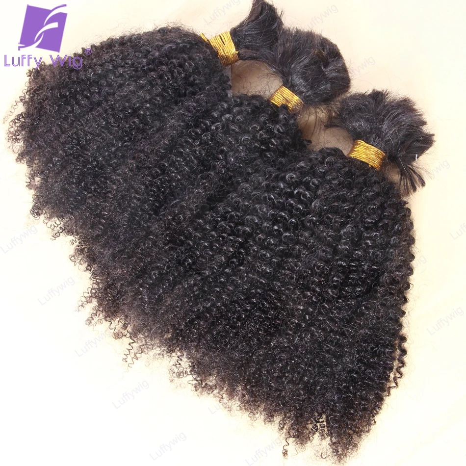 Mongolian Afro Kinky Curly Hair Bulk Human Hair for Braiding Double Drawn No Weft Kinky Curly Bulk Hair Bundles Wholesale LUFFY