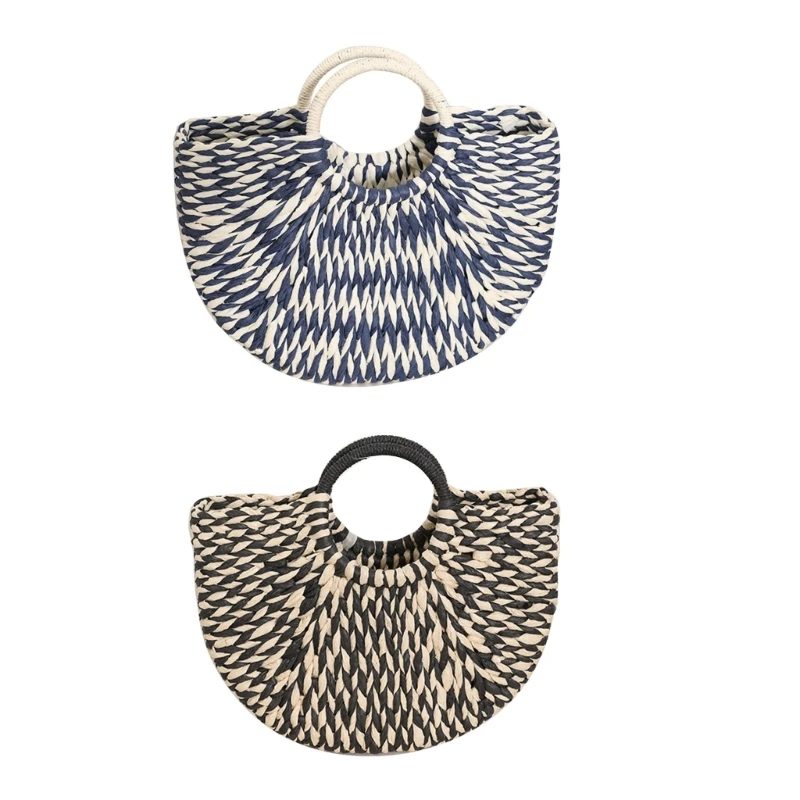 

Женская соломенная тканая сумка для девочек, большая вместительная сумка, полукруглая стильная сумка для отдыха, трендовая для