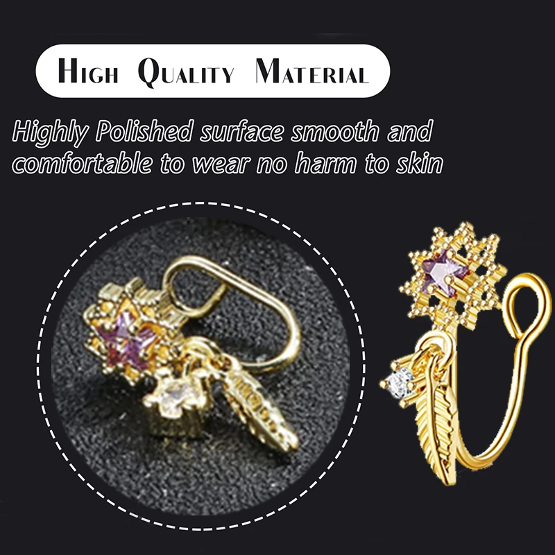 9 pieces Women\'s fake nose ring Hanging Pendant Clip nose ring African Nose cuff Fake clip nose ring for non-piercing jewelry,