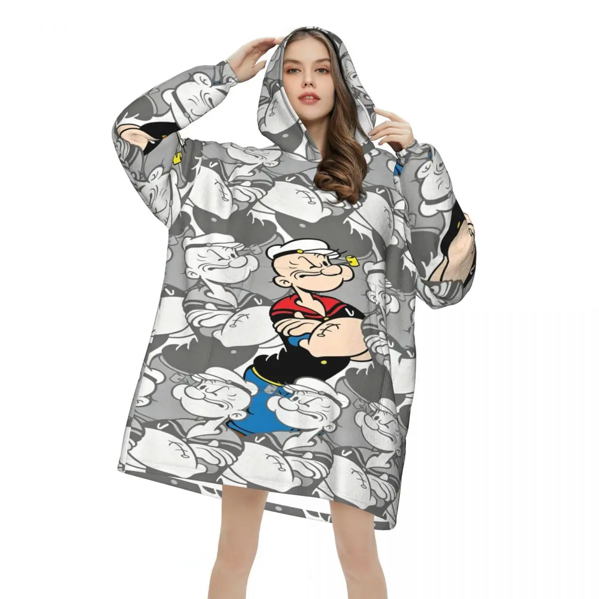 P-popeyes Oversized Blanket Hoodie Sweatshirt Long Fleece Hooded Wearable Blanket with Large Pocket for Women Men