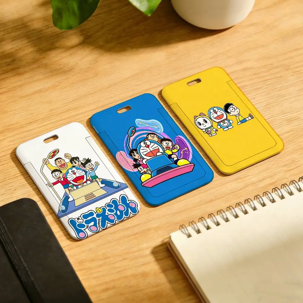 Cartoon D-DOraEmoN Funny Lanyard Pull Back Clip Holder and Card Holder Rotating Back ID Card Family Gift