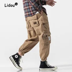 Cargo Pants Man Chaopai Straight Cylinder Loose Korean Tide Autumn All-match Solid Color Multiple Pockets Male Trousers 2023