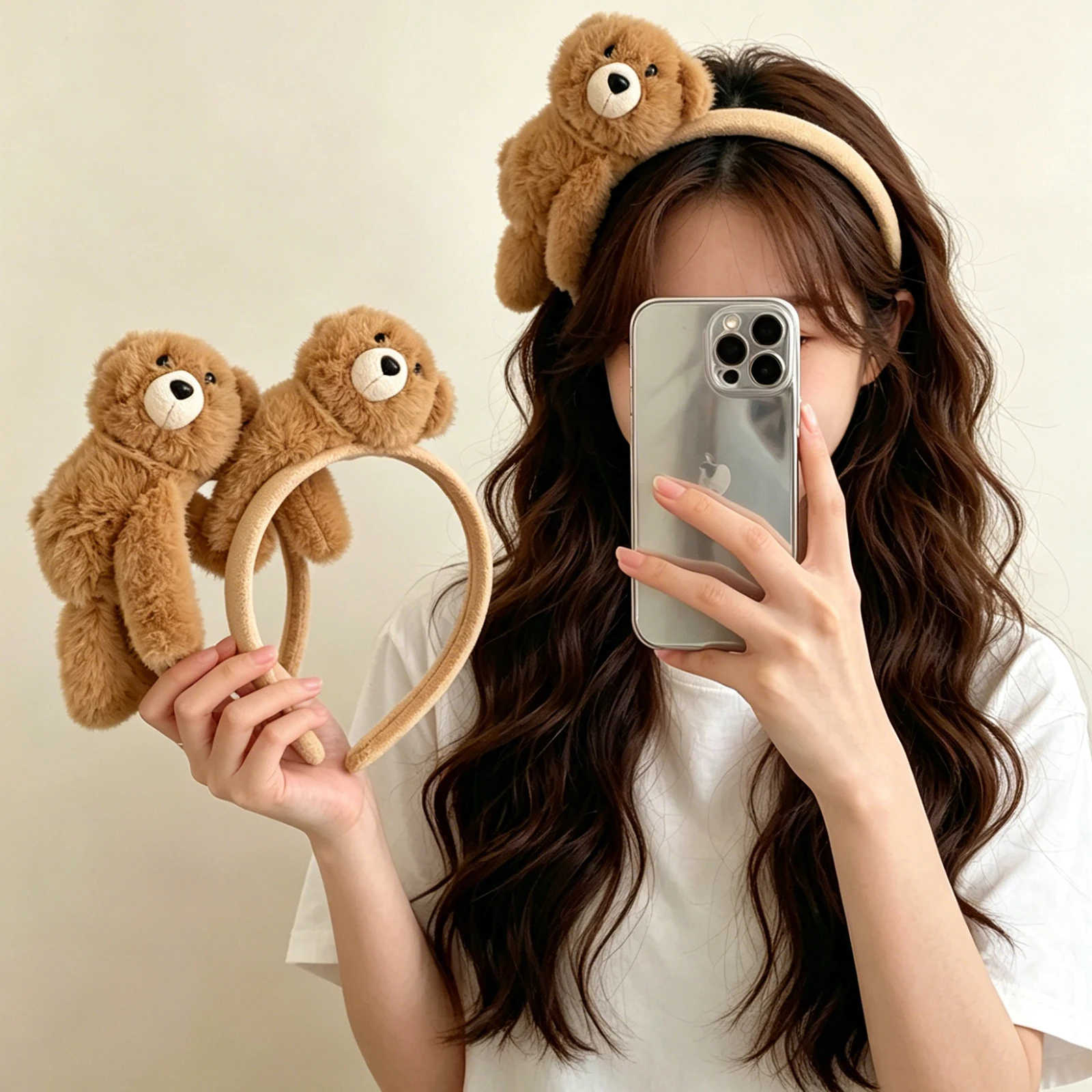 1PC Cute 3D Plush Teddy Bear Headband Soft Stuffed Animal Hair Hoop Girls Spa Makeup Hair Accessories