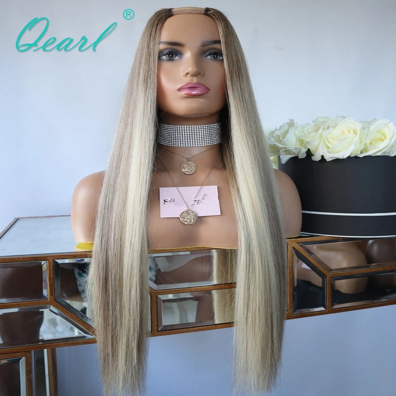 Parrucca reale dei capelli umani osso dritto U parte parrucche 200% spessa cenere leggera bionda marrone Balayage 2x4 parrucca dei capelli vergini per le ragazze Qearl