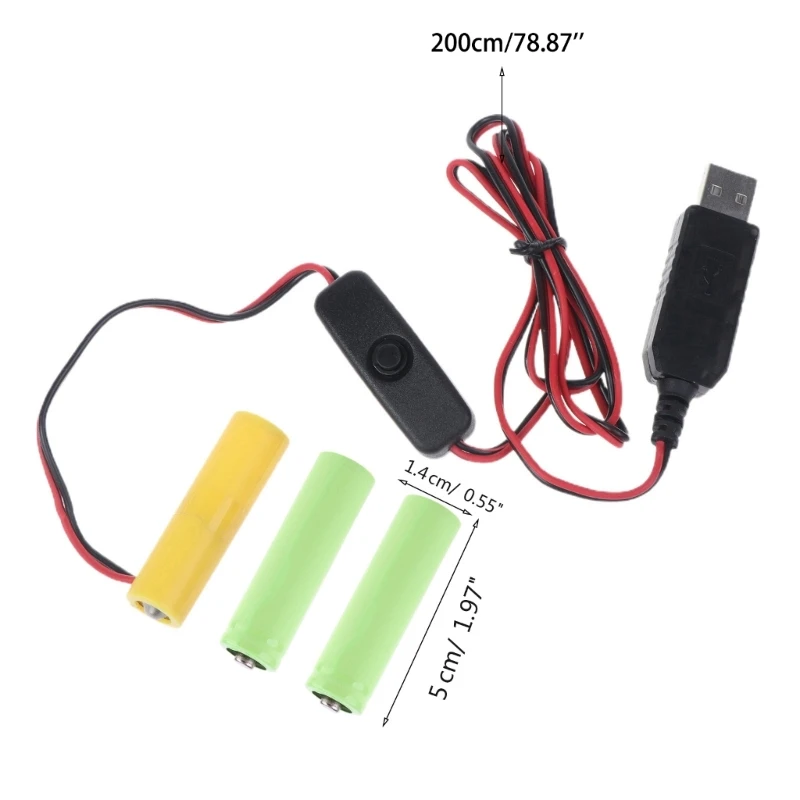 USB Power Converter False Battery Eliminators Cable Cord Replace 3x 1.5V AA LR6 Batteries for LED Light Electronic Toy