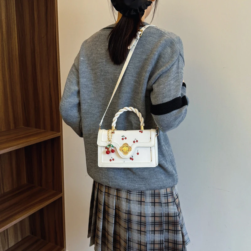 Süße Umhängetasche Mode Kirsche Drucken Top-Griff Damen Luxus Quadratische Schulter Tasche Frauen Hohe Qualität Sling Geldbörse – Detail 7