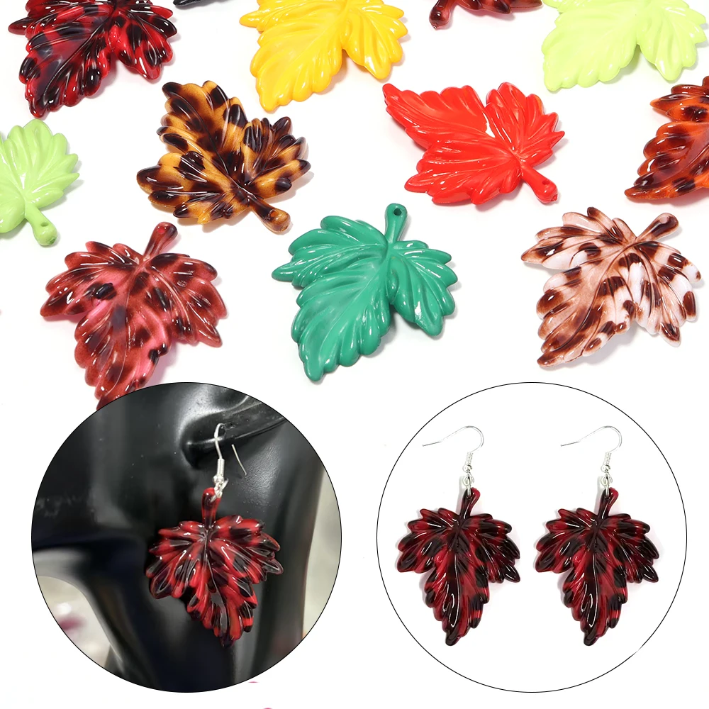 10pcs Maple Leaves Acrylic Beads Charms Colorful Leaf Loose Bead For Jewelry Making DIY Necklace Bracelet Earrings Accessories view 2
