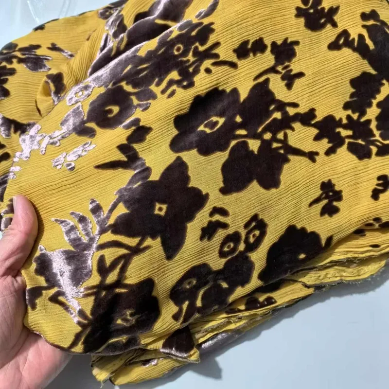 Velvet Silk Fabrics Crepe Mulberry Silk Floating Burnt Out Women's Cheongsam Dress Shawl Scarf Cloth By the Meters Plant Flower