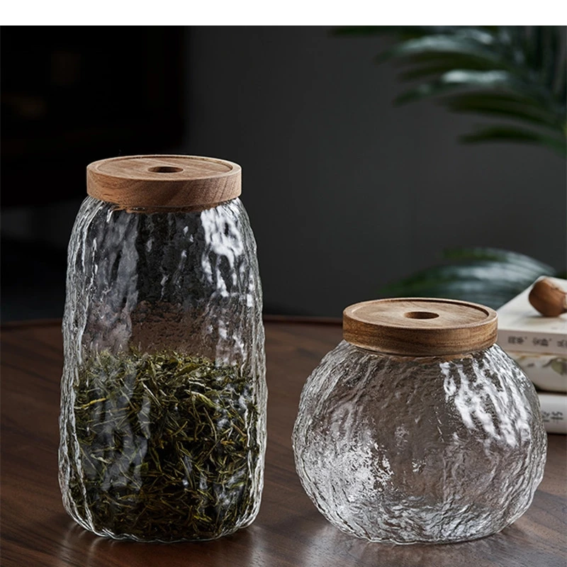 Frascos de almacenamiento de vidrio transparente con tapas, cajas de latas de té, cocina casera, granos de café, dulces japoneses sellados