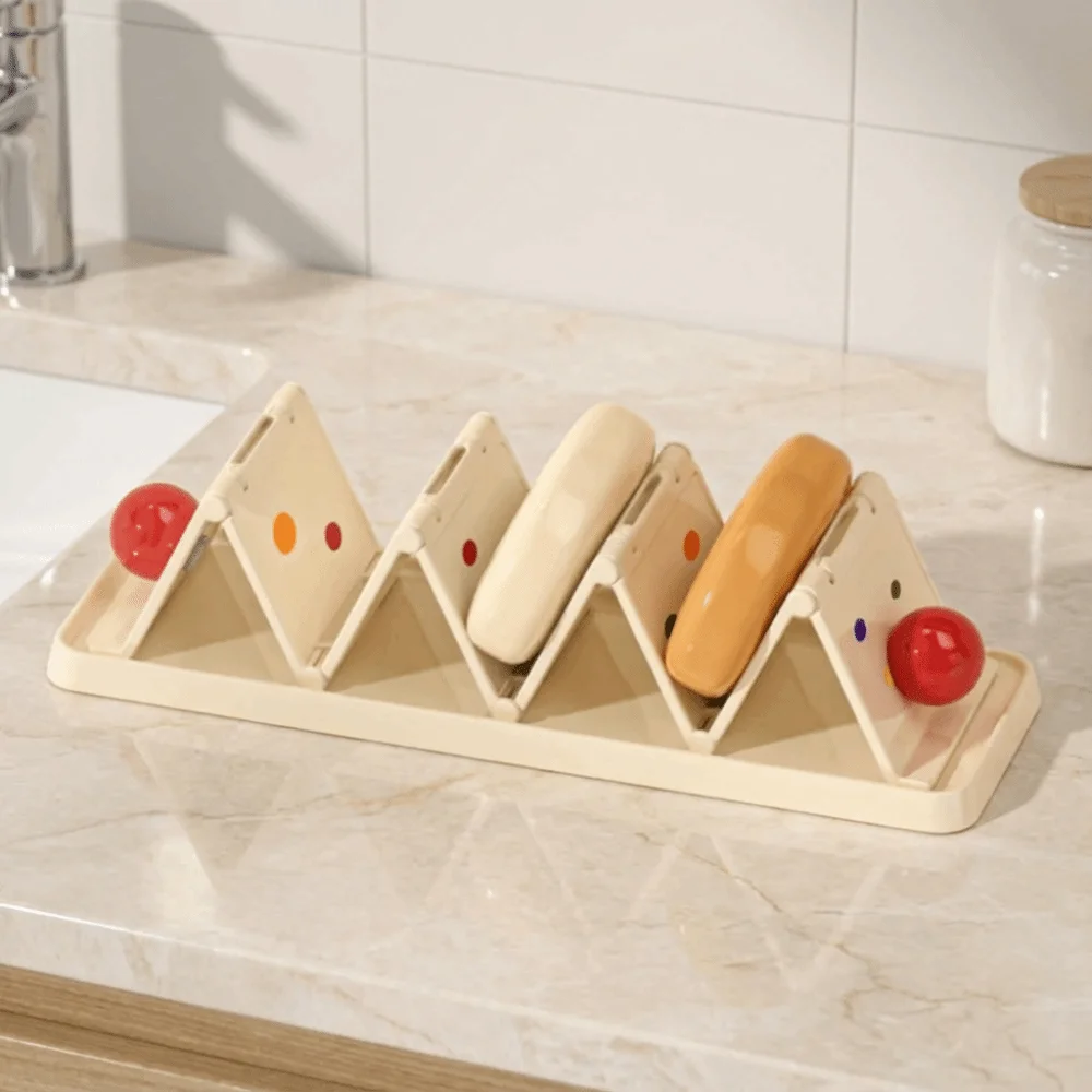 

Extendable W-Shaped Soap Holder Foldable Space Saving Soap Drying Rack Multifunctional Rust-proof Kitcken Sponge Container