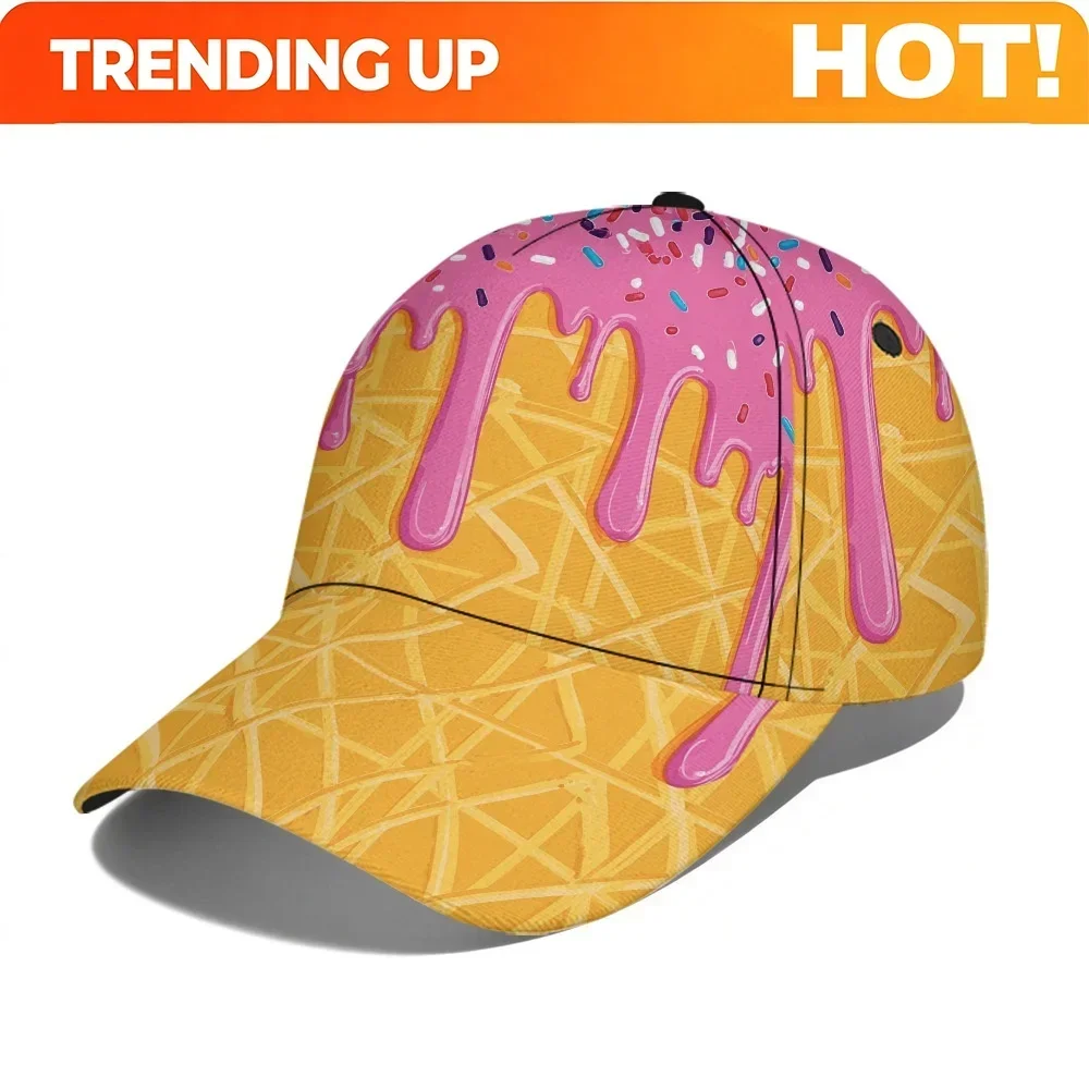 Customization Hats 1pc Dripping Pink Glazed Waffle Print Classic Baseball Cap, Adjustable Snapback Duckbill Hat For Daily Wear