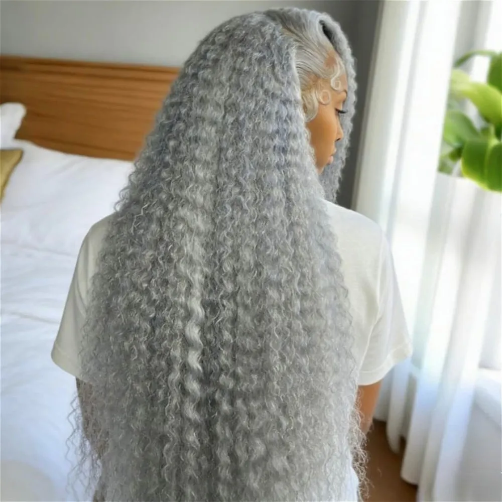 

Серый парик с глубокими волнами и кружевной передней частью 13x4 HD, из натуральных волос, для женщин, плотность 250, для повседневного использования