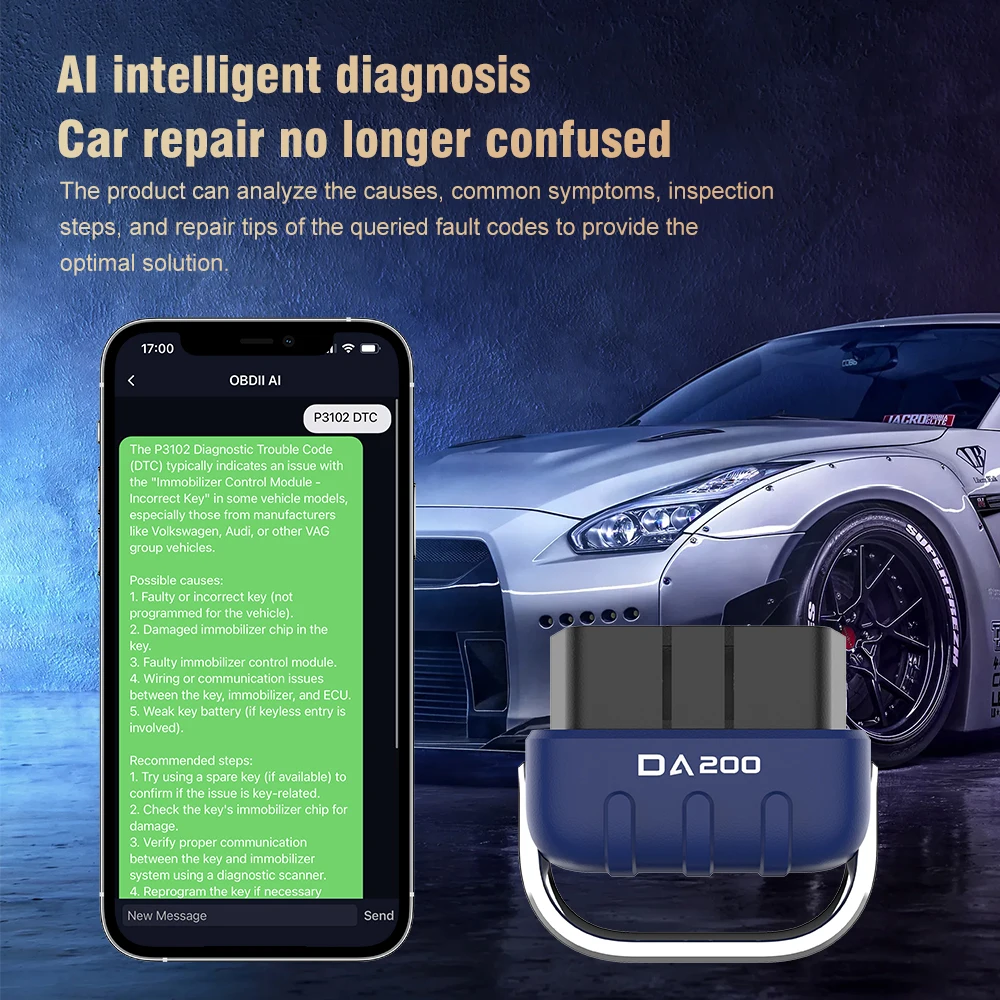 DA200 Obd2 قارئ الرمز DA200 بلوتوث ELM327 Obd2 بلوتوث 5.4 25K80 رقاقة أداة فك التردد التطبيق دعم أندرويد/IOS