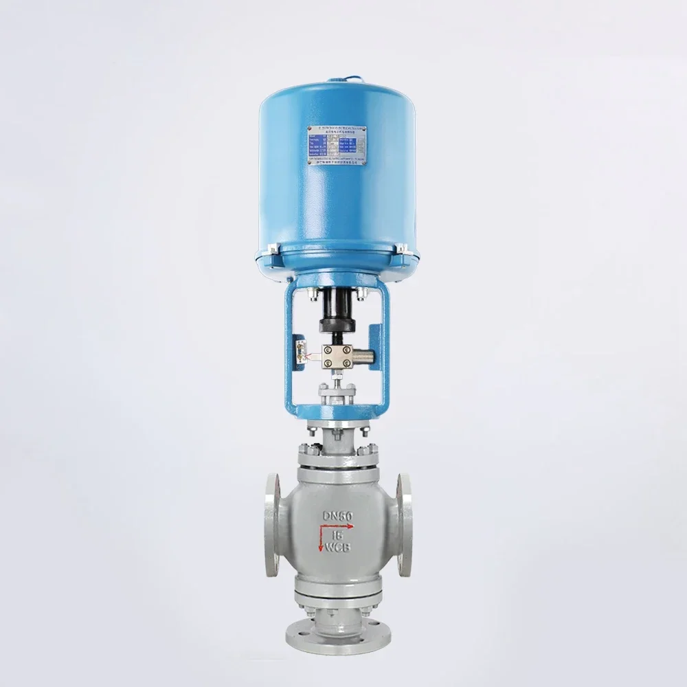 AC220V Electric Casting Steel Regulation Valve Electric Steam Globe Control Valve 3 Way Modulating Valve