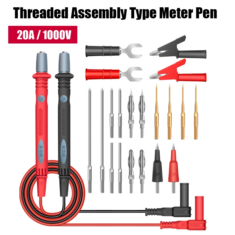 

Multimeter Test Leads Kit Silicone Probe Threaded Assembled SMD Test Cable Universal Meter Rod Weldless Removable 20A