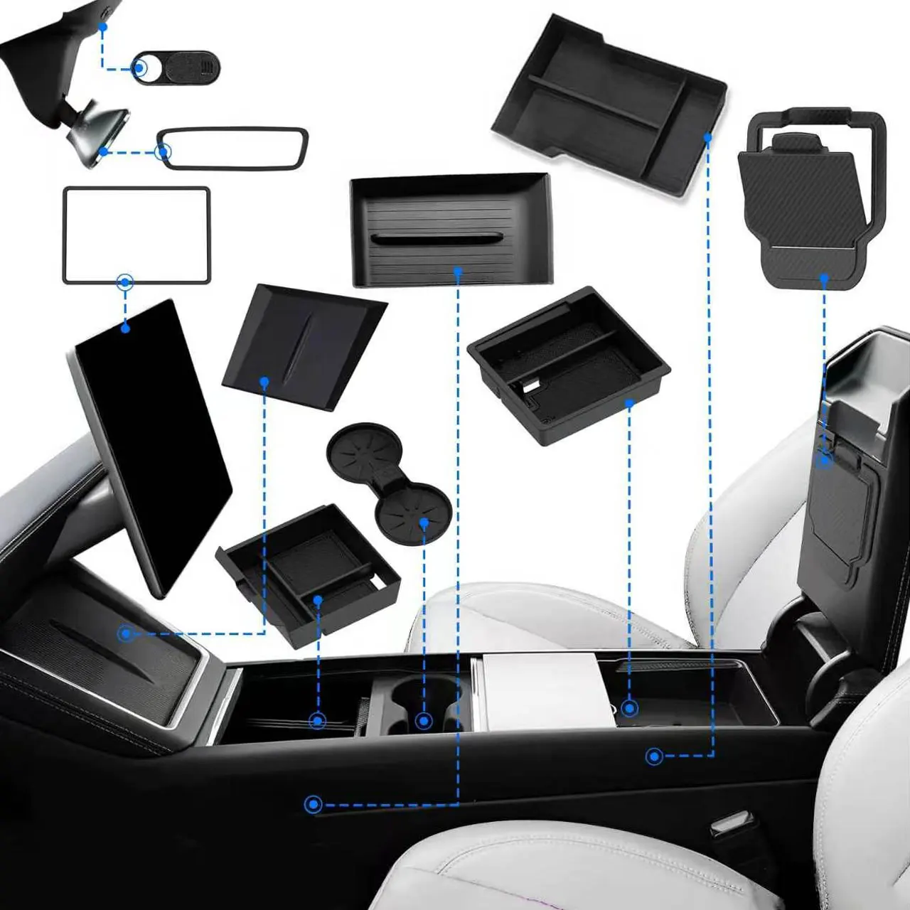 For 2025‑2026  Model Y Juniper 10‑Piece Interior Accessories Set, Center Console Storage Box, Cup Holder Insert, Only Fits 5‑Seater, Not Compatible With Standard Edition