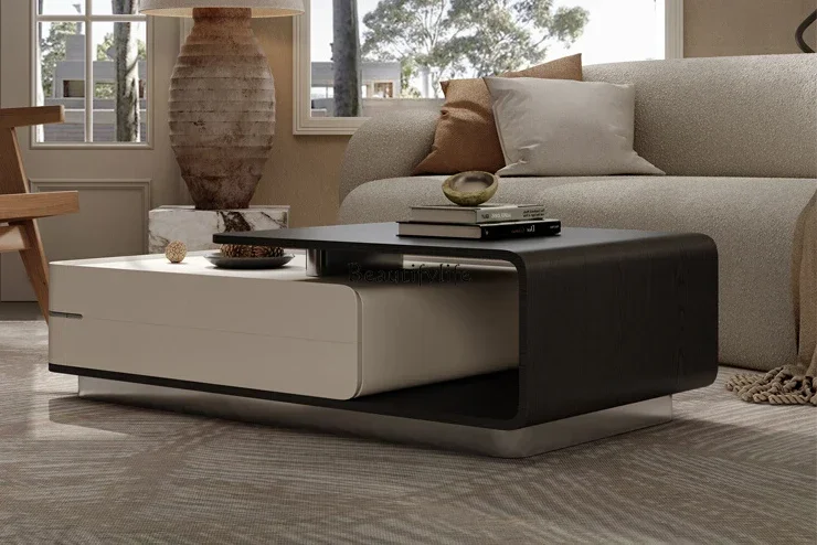 

Italian minimalist square coffee table household living room storage drawer high-end coffee table