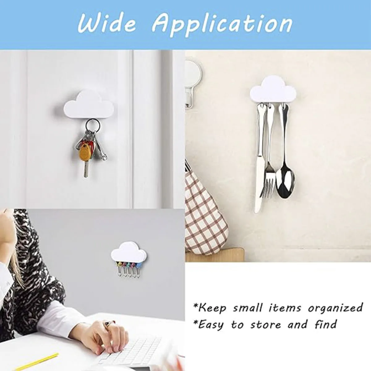 White Cloud Magnetic Key Holder  for Wall Hanger Organizer Easy to Mount  Powerful Magnets Keep Keychains Securely