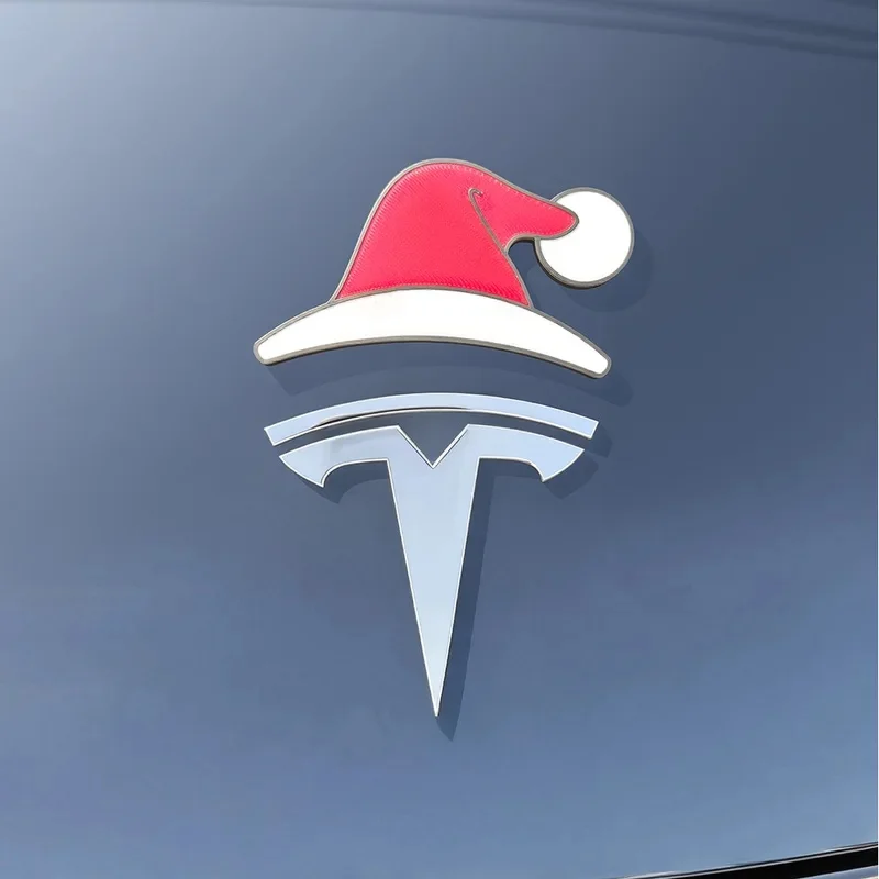 For Tesla Christmas Hat Stickers Model 3/Y Car 3D Badge Modification Cute Front Badge Decoration Self-Adhesive Car Accessories