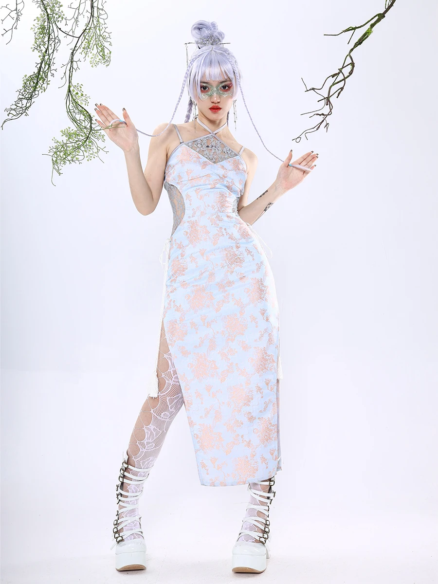 

Halter High Slit Lace Tassel Cheongsam Dress for Women