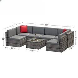 Home and garden furniture L shape outdoor leisure poly rattan sofa set