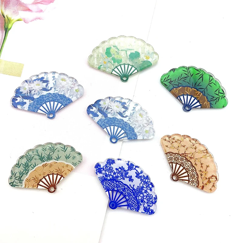 

50 шт. акриловых цветных подвесок в форме веера для самостоятельного изготовления украшений: браслетов, серег