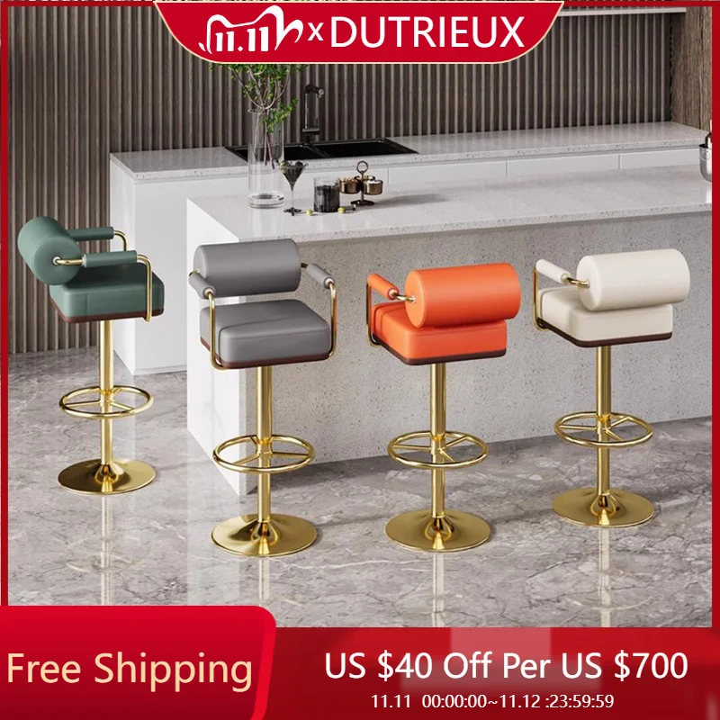 

Minimalist balcony bar stools restaurant throne gold leather nordic chair designer swivel Relaxing taburete alto salon furniture