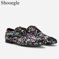 Hot Fashion Luxury Mixed Color Bling Loafers Men Glitter Wedding Shoes Handmade Summer Dress Shoes Men's Flats Casual Shoes