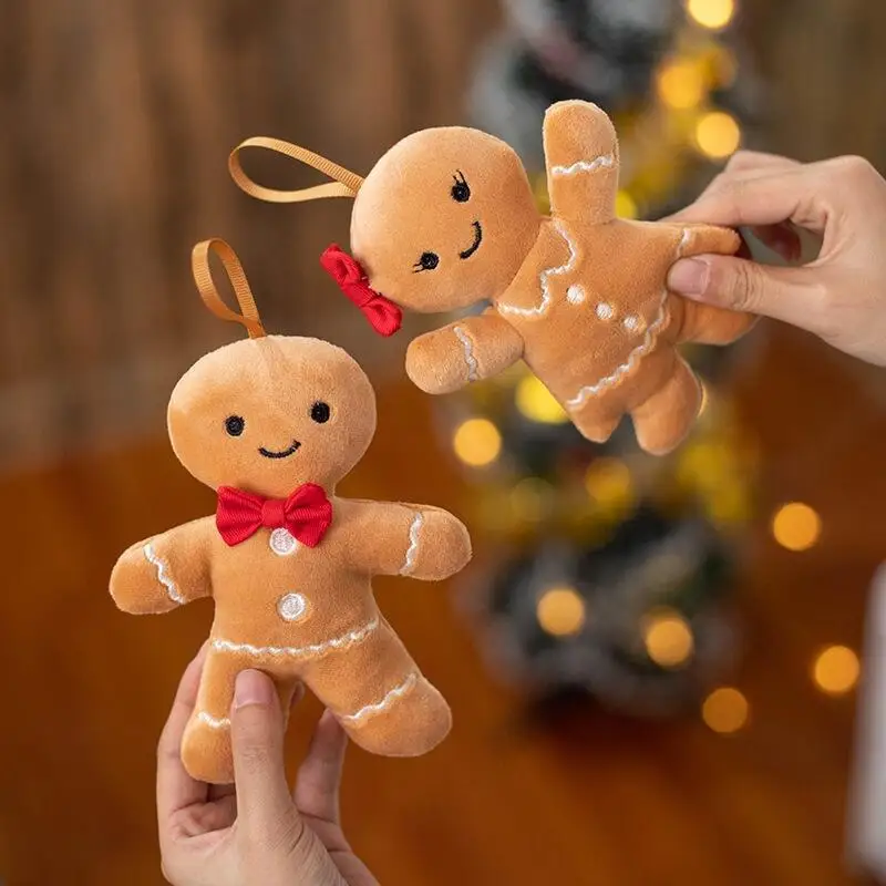 Christmas 3D Plush Tie Gingerbread Doll Keychain Car Backpack Hanging Rope Couple Decoration Christmas Gift Valentine's Day Gift