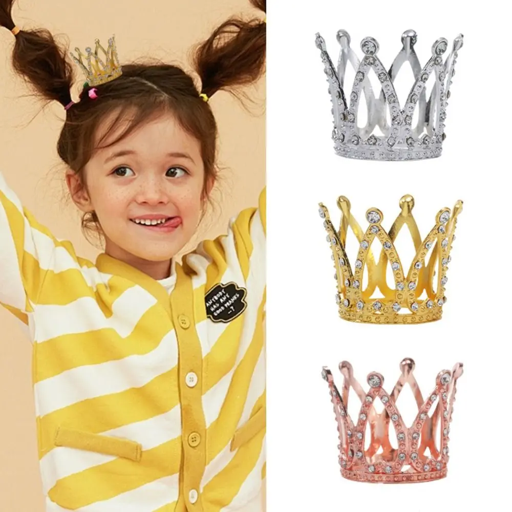 Party Supplies Metal Mini Crown Cake Topper Romantic Cute Crystal Rhinestone Tiara Heart DIY Cake Decoration Hair Accessories