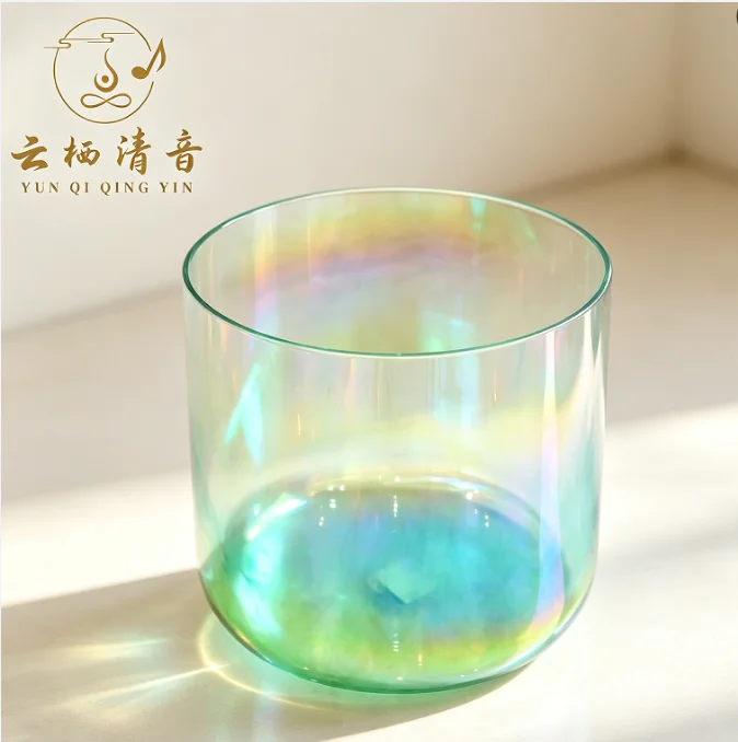 YUNQIQINGYIN Crystal Soul Source Manufacturer Classic 7 Chakra Green Alchemy Crystal Singing Bowl Complete Set, Premium Quartz Sound Healing Bowls Kit for Yoga Meditation Chakra Balance Sound Bath Therapy