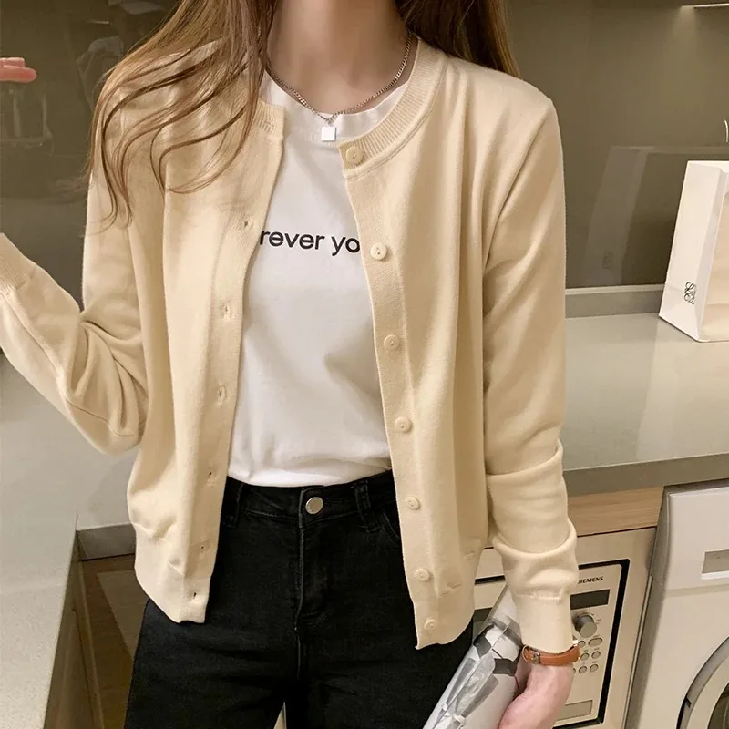 

SMVP AOSSVIAO Women Knitted Cardigan Sweater 2026 Spring O-Neck Casual Cardigans Woman Solid Color Slim Korean Versatile Tops