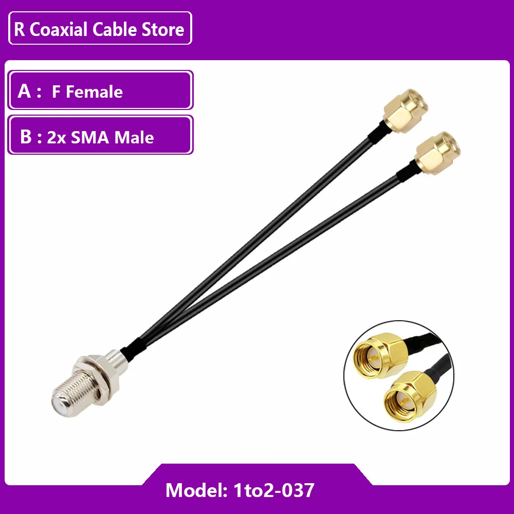 F femmina a 2XSMA maschio connettore a spina tipo Y Splitter combinatore Jumper Pigtail adattatore RF coassiale RG174 cavo WIFI Router Antenna