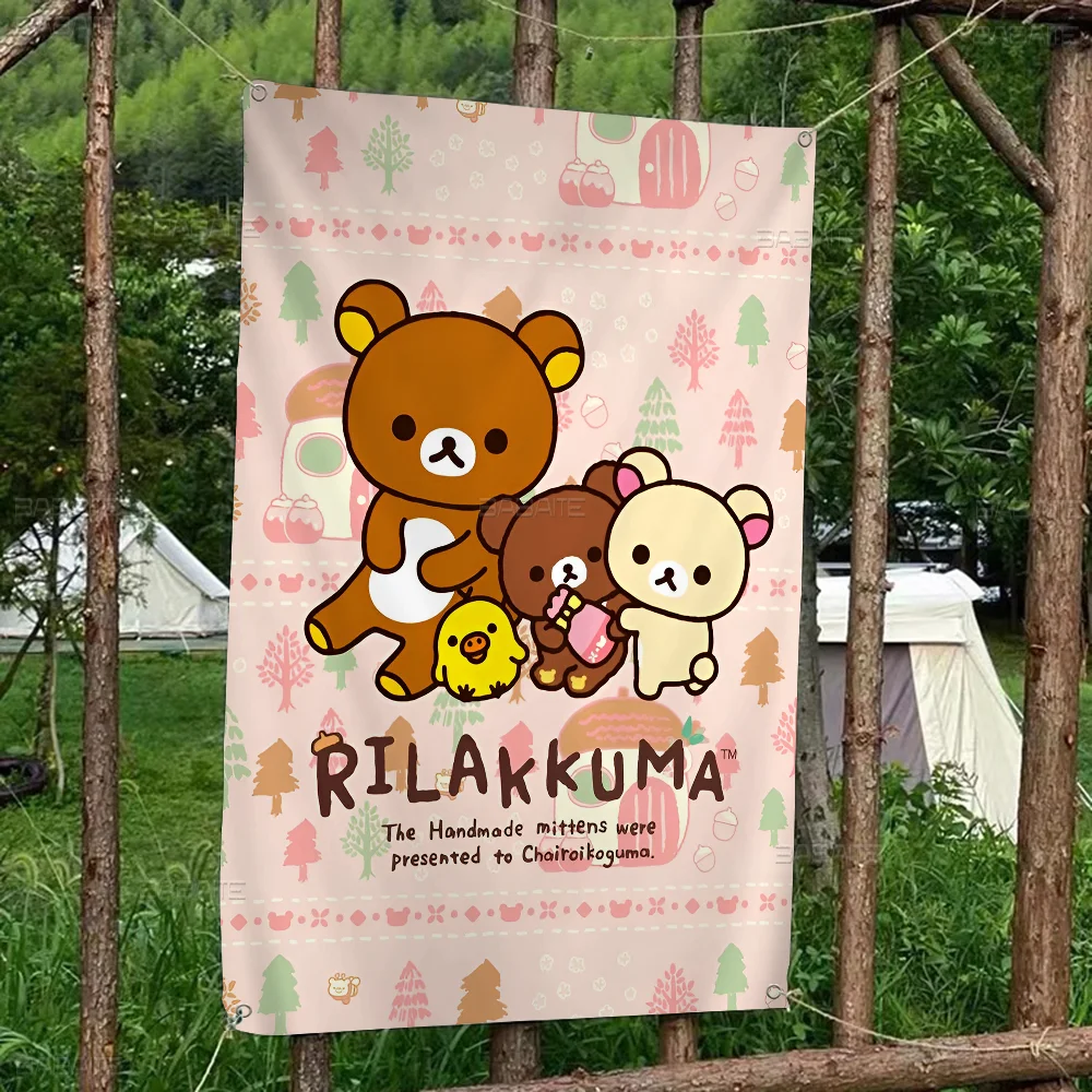 Cute Cartoon Rilakkuma Cartoon Flag Wall Hanging Banner Decoration Household Home Decor