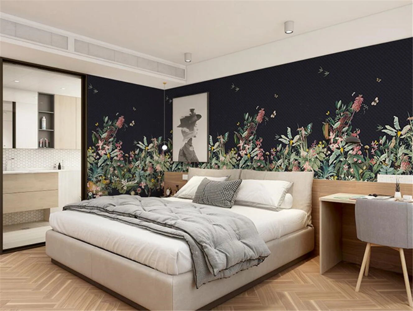 Papel de parede Nordic มือวาด tropical บทคัดย่อ plant art 3d วอลล์เปเปอร์ห้องนั่งเล่นโซฟาทีวีพื้นหลังกําแพงตกแต่งบ้าน