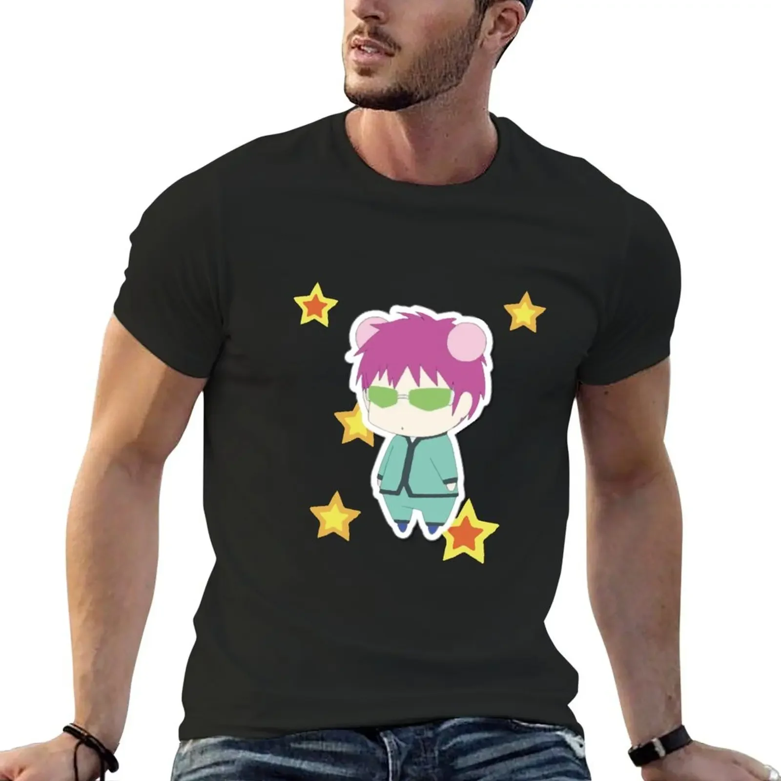 Saiki K Cute Illustration with stars T-Shirt man clothes oversized t shirt summer top men clothes